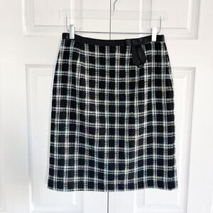 Vintage Requirements Tweed Plaid Pencil Skirt with Ribbon Bow Detail